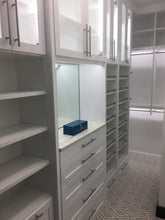 Custom Built-In White 4 Drawer Tower with Shelving from Top Shelf